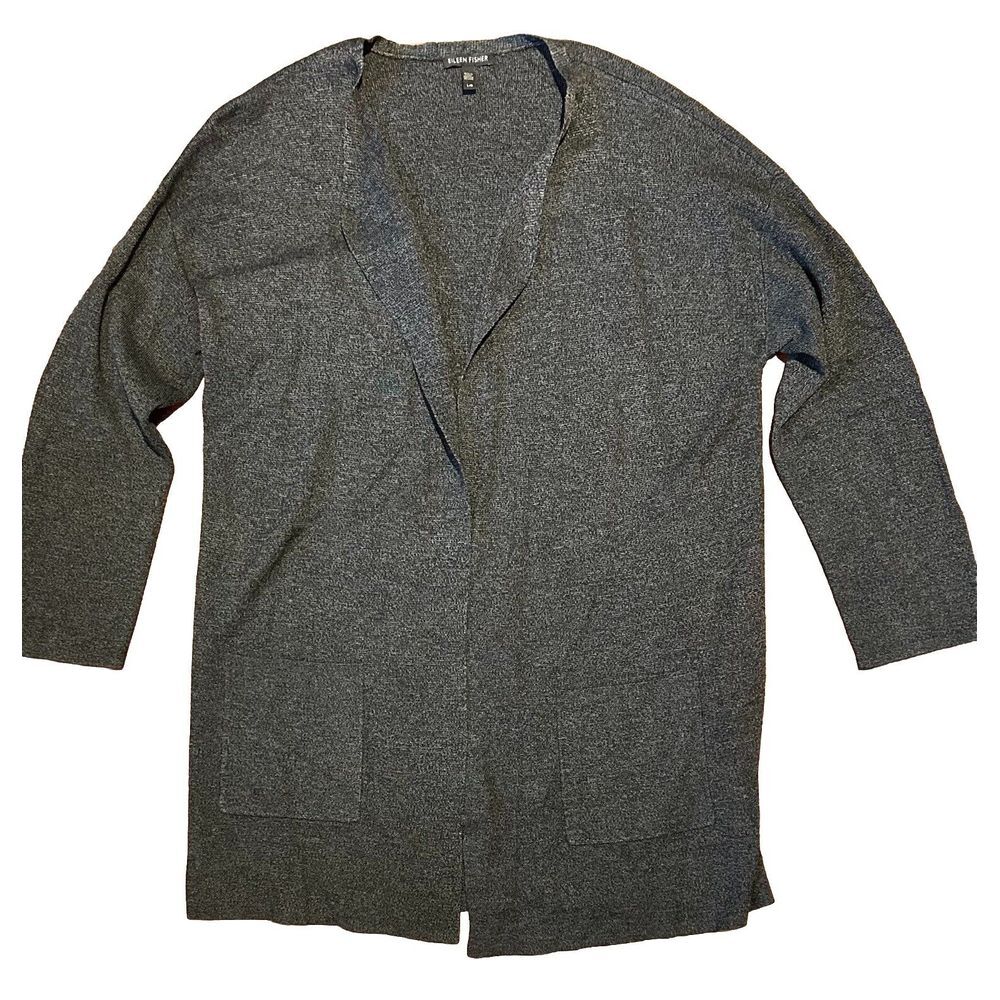 Eileen Fisher Cardigan Long Tencel Wool Open‎ Lagenlook Sweater Sz Large